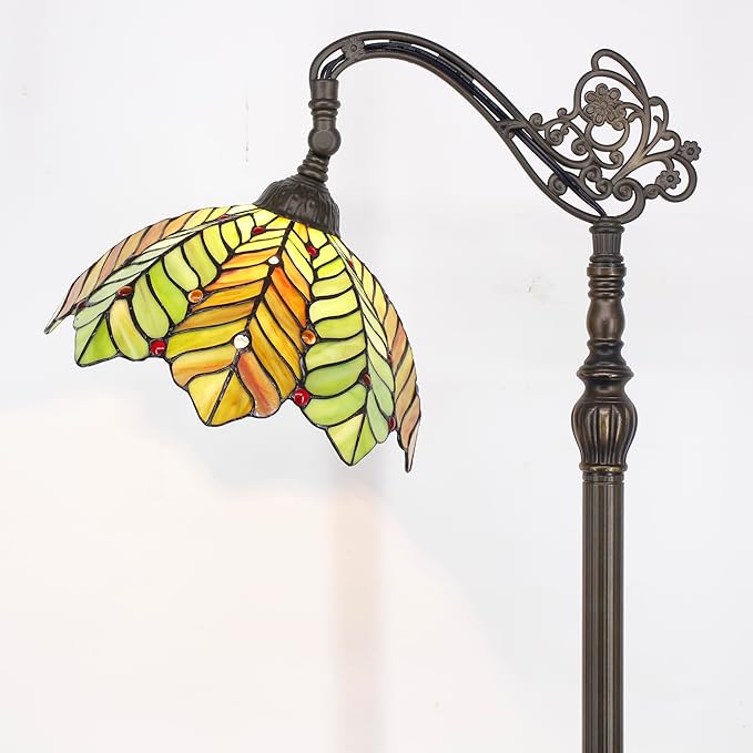 Tiffany Floor Lamp Stained Glass Lamp 18.88X12X67 Inch Angle Adjustable Arched Gooseneck Antique Reading Light (Amber Green Beach Coconut Tree)