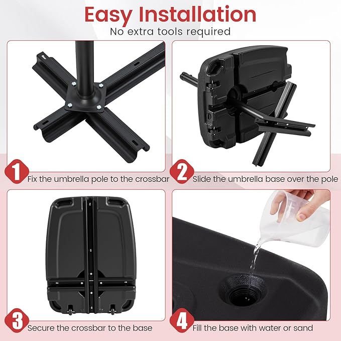 Giantex Fillable Cantilever Umbrella Base with Wheels, 225 lbs Sand & Water Capacity, HDPE Offset Umbrella Stand with T-Shape Cross Base, Fits Poles up to 2.6'', for Patio Pool Deck