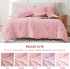 MUXHOMO 7 Pieces Full Comforter Set, Seersucker Bed in a Bag Full Size, All Season Luxury Bedding Set with Comforter, Flat Sheet, Fitted Sheet, Pillowcases & Shams, Pink