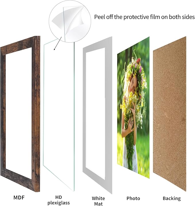 Lyeasw 8x10 Picture Frame 15 Pack, Display Pictures 8x10 with Mat or 9x11 without Mat, Brown Rustic Bulk Photo Frames for Wall or Tabletop