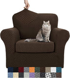 YEMYHOM Latest Checkered 2 Pieces Chair Covers for Living Room High Stretch Thickened Chair Slipcovers with Arms Anti Slip Elastic Armchair Sofa Couch Protector (Dark Coffee), 31"-46"(1 Cushion)
