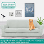 YEMYHOM Latest Checkered 4 Pieces Couch Covers for 3 Cushion Couch High Stretch Thickened Sofa Cover for Dogs Pets Elastic Slipcovers Living Room Furniture Protector (Ivory), 71"-91"(3 Cushions)