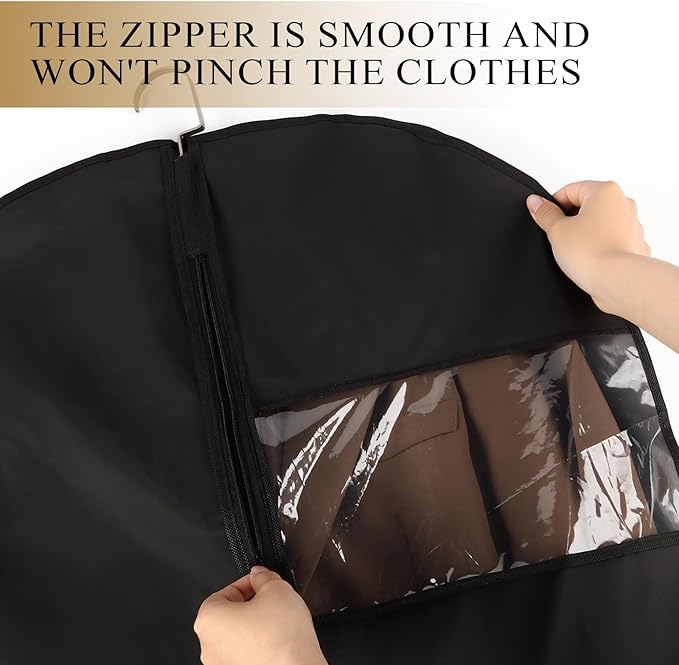55-Inch Garment Bags Covers,Hanging Clothes Bag, Suit Cover Bags with Clear Window for Hanging Closet Clothes Storage and Travel (Black-55Inch)