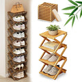 DDRIC 9-Tier No-Assembly Bamboo Rack, 2026 Upgraded Foldable Corner Shoe Rack, Space-Saving Organizer for Shoes, No-Tool Narrow Shelf for Entryway Closet Dorm (Nuture,4-Tier)