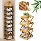 DDRIC 9-Tier No-Assembly Bamboo Rack, 2026 Upgraded Foldable Corner Shoe Rack, Space-Saving Organizer for Shoes, No-Tool Narrow Shelf for Entryway Closet Dorm (Nuture,4-Tier)