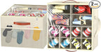 Aokeyee 2 Pack Shoe Organizer for Closet, Foldable Shoe Storage Organizer Box w/Clear Cover and Reinforced Handles, Space Saving Shoes Bin Fits up to 32 Pairs, Beige