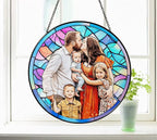 LOVELYPOD Personalized Grandma Stained Glass Sun Catcher, Photo Family Portrait Window Hanging Ornament, Custom Photo Gift, Grandma Gifts, for Mom, Christmas Ornament for Family