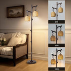 Scenekoy 68" High Farmhouse Rustic Country Cottage Floor Lamp Tree Trunk Faux Wood Column Dark Bronze Wicker Drum Shade Decor for Living Room Bedroom Reading Room