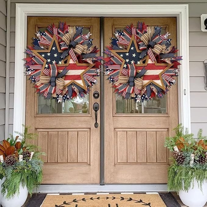 250th Anniversary Eagle Wreath, 3D Eagle Wreaths for Front Door, Red White and Blue Patriotic Wreath All-Weather Farmhouse Outdoor Holiday Decoration (A)