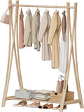 Wooden Retail Display Hanging Clothes Rack with Storage Shelf, 40" W x 57" H Freestanding Heavy Duty Clothing Drying Garment Rack for Hanging Clothes, Coat, Dress, Shirt, Hat