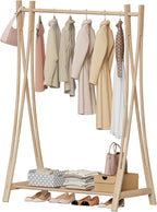 Wooden Retail Display Hanging Clothes Rack with Storage Shelf, 40" W x 57" H Freestanding Heavy Duty Clothing Drying Garment Rack for Hanging Clothes, Coat, Dress, Shirt, Hat
