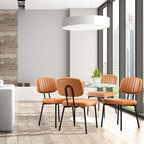 Dining Chairs Set of 2, Mid Century Modern Upholstered Kitchen Chair with PU Leather Cushion Seat & Metal Legs for Home/Living Room/Bedroom/Office-Brown