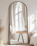 Full-Length Floor Mirror with Stand, 58"x18" Arched Style Full Body Standing Mirror for Bedroom, Living Room, Gym, Dorm - Shatter-Resistant & Easy Assembly, Black