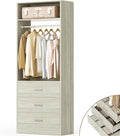 Freestanding 2FT Closet System with 3 Wood Drawers, 24" Closet Organizer System with Hanging Rod & Shelves, Walk-in Closet Systems for Small Closet, White Oak (24"L*15"W*80"H)