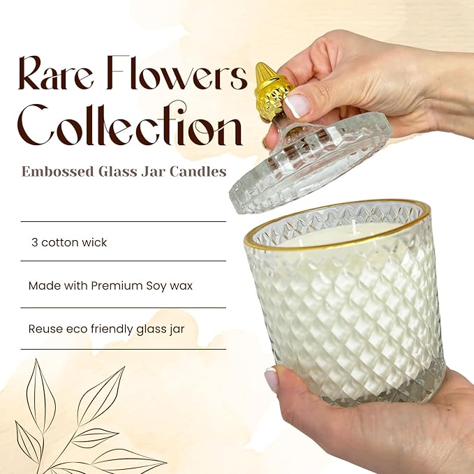 VIONAMI Luxury Scented Candle Gift – Ghost Orchid Rare Flower Fragrance in Elegant Glass Jar, Decorative Soy Candles Gifts for Women, Long-Lasting 80 Hr, 14.8 oz, Luxury Candles for Women