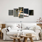 Elephant Stock Cross Canvas - 5 Panel Christian Pictures Decor - Canvas Print Wall Decor - Christian Cross Wall Art - 55" X 24"