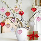 36 Pcs Valentine Heart Shaped Ornaments, Rose Gold Silver Pink Red Heart Ornaments for Mother's Day Christmas Wedding Anniversary Valentines Day Hanging Decorations