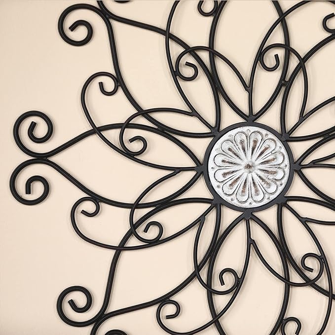 YiLifebes Metal Floral Wall Decor, 18”x18” Metal Flower Scroll Wall Art, Iron Wall Flowers Decoration Iron Floral Sculpture for Living Room Bedroom Bathroom Outdoor Garden, (Flower B)