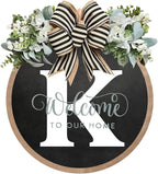 Circular Surname Front Door Welcome Sign - 26 Letter House Wreath, Front Porch Decorations, Year-Round Home Decor (K)