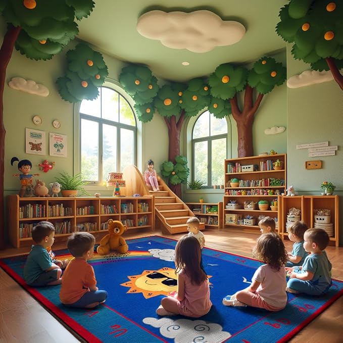 KIDCARPET.COM Shine Bright Learning Rainbow Rug 4' x 6' Rectangle for School or Classroom | Kids Learning Numbers, Colors & Alphabets | Playroom Area Rug