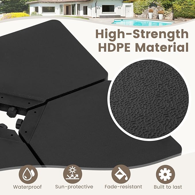Giantex 225 lbs Fillable Patio Offset Umbrella Base, 4-Piece Cantilever Stand with Water and Sand Reservoirs, 4 Connecting Pins, Heavy Duty HDPE Umbrella Weighted Plates for Poolside, Garden, Yard