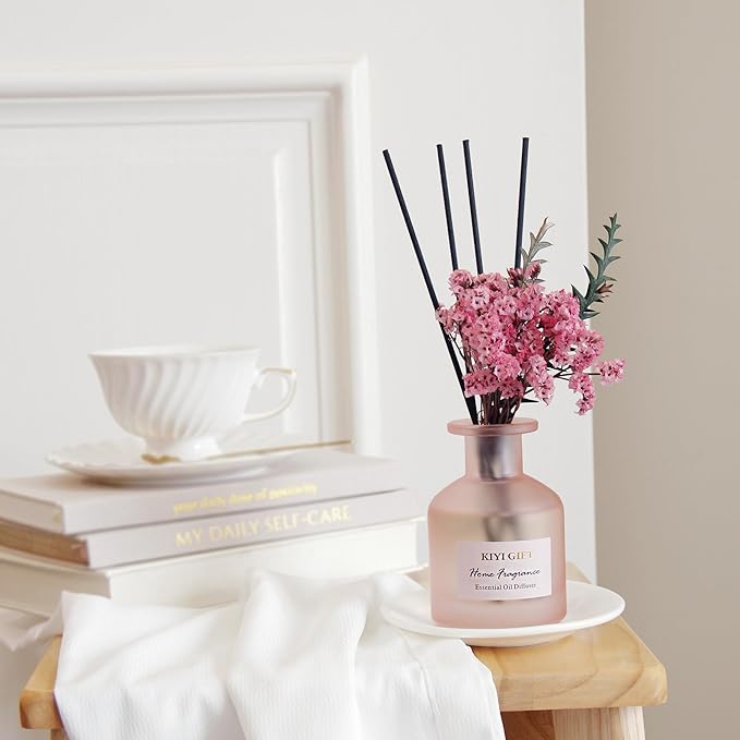 Reed Diffuser Set – Scented Diffuser with Sticks Home Fragrance Diffusers for Home Reed Diffuser for Bathroom Shelf Decor (4.06oz Jasmine Rose)