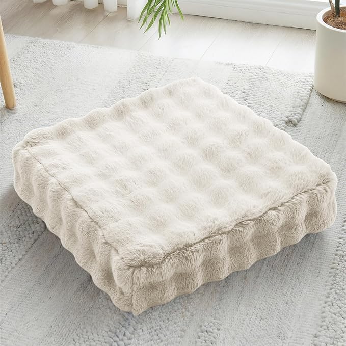 22 inches Floor Pillow for Adults - Large Meditation Cushion with Thick Foam & Soft Tufted Cover - Premium Outdoor Square Floor Cushion Seat - Yoga Pillows for Sitting On Floor - Almond White