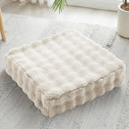 22 inches Floor Pillow for Adults - Large Meditation Cushion with Thick Foam & Soft Tufted Cover - Premium Outdoor Square Floor Cushion Seat - Yoga Pillows for Sitting On Floor - Almond White