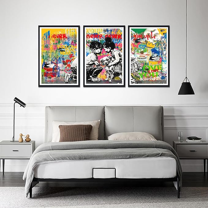 Novatique Banksy Canvas Wall Art Colorful Graffiti Picture Wall Decor Street Art Painting Graffiti Poster Aesthetic for Bedroom Bathroom,24" x 36" x 3pcs