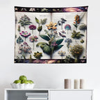 Ambesonne Botanic Tapestry, Wildflowers on an Open Vintage Book with Galactic Milky Way Swirls, Fabric Wall Hanging Decor for Bedroom Living Room Dorm, 28" X 23", Forest Green and Multicolor