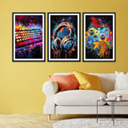 Novatique Cool Gaming Wall Art Game Room Decor Posters Colorful Neon Gamepad Canvas Painting Prints for Bedroom Living Room,16" x 24" x 3Pcs