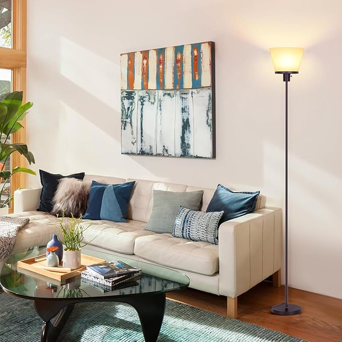 Modern Tall Standing Lamp for Living Room and Bedroom - Brown with White Plastic Shade