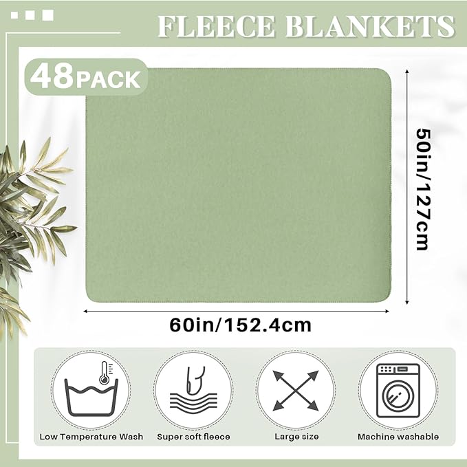 Newwiee 48 Pcs Fleece Throw Blankets Bulk 50'' x 60'' Oeko-tex Standard 100 Certified Spring Outdoor Wedding Guest Blankets Lightweight for Sleepover Donation Lap Pet Sofa Home (Sage Green)