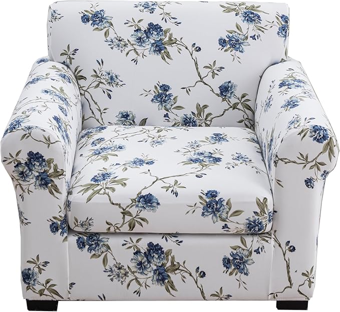 KRFOONN 2 Piece Couch Chair Cover Printed Sofa Covers Couch Covers Stretch Armchair Sofa Couch Slipcovers Furniture Protector with Elastic Bottom for Living Room (Armchair, 51)