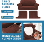 H.VERSAILTEX Sofa Cover 3 Piece T Cushion Sofa Slipcovers Thick Velvet Couch Cover Stretch T Cushion Sofa Covers for 2 Cushion Couch with 2 Individual T Cushion Covers, Burnt Brick