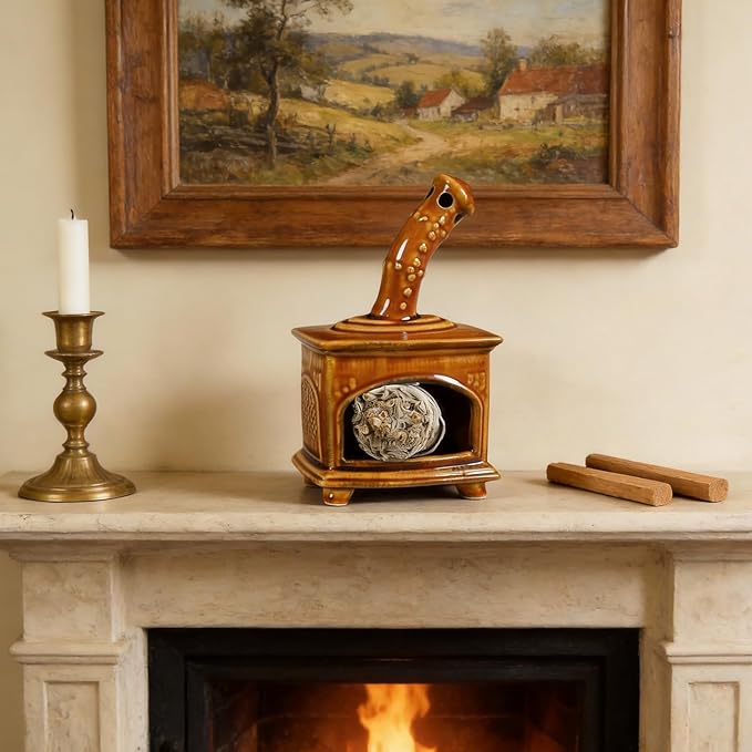Farmland Brown Ceramic Palo Santo Holder & Mini Chiminea Smudge Bowl - Versatile Burner for Sage Sticks, Incense Cones, Copal & Candles - Perfect for Yoga,Zen Ash,Meditation & Mindfulness