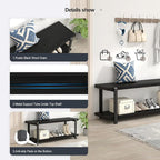 EXCEFUR Entryway Bench, Modern Wood and Metal Storage Bench for Hallway, Industrial Indoor Shoe Rack Bench Seat for Living Room Bedroom, Black Oak 47 Inch Long