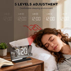 SZELAM Digital Clock,Alarm Clock Bedside with Projection,7.3" Mirror Clock with 180°Rotating Projector,Dual Alarm with 3 Mode,Brightnee Adjust,DST,Snooze,Charging Port,5 Levels Volume for Desk Teens