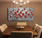 YaSheng Art - Hand painted 3D Oil Paintings On Canvas Red Flowers Paintings Modern Home Decor Abstract Artwork Canvas Wall Art Paintings,Stretched and Framed Ready to Hang 24x48inch