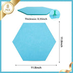 8 Packs Lake Blue Hexagon Felt Pin Board, 12" Bulletin Board with 30 Push Pins, Felt Board for Home Kitchen Office Decor, Self-Adhesive Corkboard Tiles for Walls School Message Photos Memos