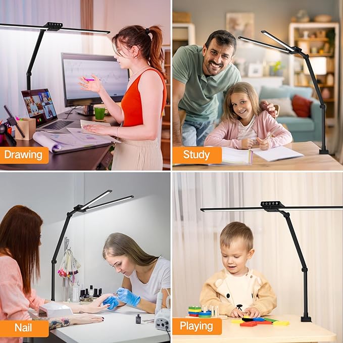 OUTON 29.5" Led Desk Lamp for Office Home, USB-A & USB-C Ports, Touch & Remote Control, 5 Color Temperatures, Stepless Dimming, Timer & Memory Function, 24W Eye-Care Monitor Light for Study Drafting