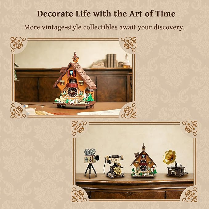 PANTASY Cuckoo Clock Building Block Set-Vintage Chalet Design, Real Working Mechanical Wall Clock Model with Motorized Cuckoo, Rotating Stage, and Waterwheel-Perfect for Adult Builders and Home Décor