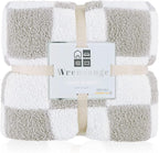 WRENSONGE Checkered Throw Blanket, Light Grey Soft Cozy Fluffy Warm Hand Made Throw Blankets for Couch, Sofa, Chair, Bed, Camping, Picnic, Travel Lightweight Bed Blanket - 60 * 80