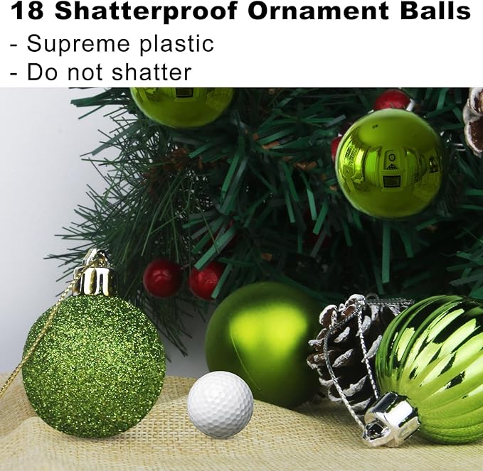 Lime Green 3.2" Large Christmas Balls - Christmas Tree Decoration Ornaments Shatterproof Hanging Balls for Birthday Halloween Holiday Wedding Decorations Set of 18pcs