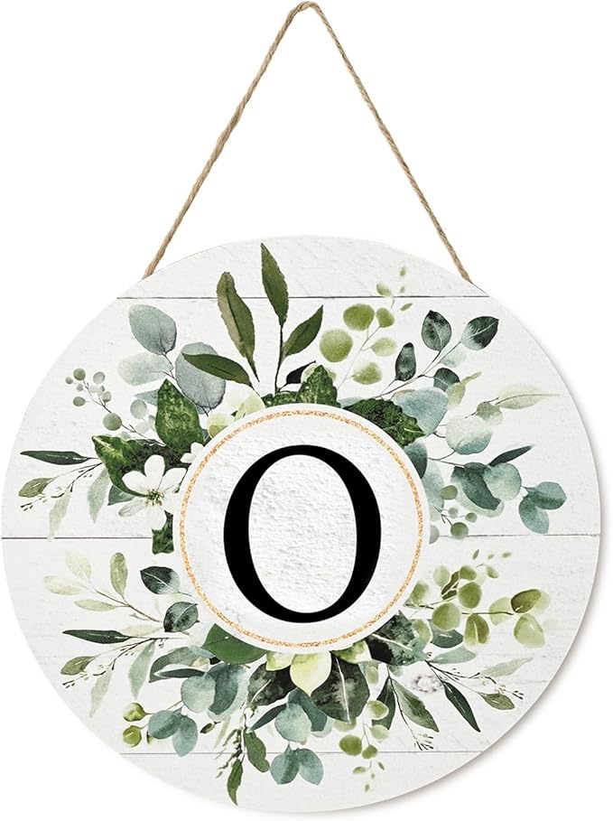 Smile Monogram Letter O Wreaths Wooden Welcome Sign, Family Last Name Initial Front Door Wall Decoration, Floral Spring Summer Porch Rustic Home Kitchen Decor