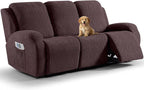 VANSOFY Recliner Couch Cover, 8-Pieces Stretch Recliner Sofa Cover Soft Jacquard Reclining Slipcover Furniture Protector with Elastic Bottom for Kid, Pets(3 Seat,Dark Coffee)
