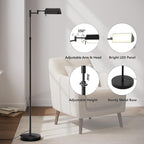 SUNMORY Dimmable LED Pharmacy Floor Lamp, 16W/1500LM Bright Reading Floor Lamp with Remote & Touch Control, 350°Swing Arm, Adjustable Task Craft Standing Lamp for Living Room Bedroom Office, Black