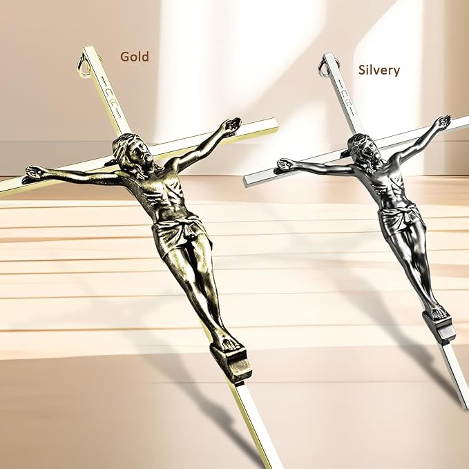 ACHIBANG 2-Pack Crucifix Wall Cross – Gold & Silver Catholic Crosses for Wall, 10" Jesus Wall Crucifix for Home or Door Blessing
