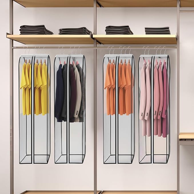 Clear Garment Bags for Hanging Clothes Gusseted Storage Covers PEVA Material Breathable Side Zipper Closet Organizer for Dresses Coats Suits 4 Pack 40" x 24" x 10"
