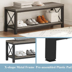 BON AUGURE Entryway Bench with Shoe Storage, 47" Modern Industrial Wood & Metal Hallway Bench for Mudroom, Living Room in Dark Grey Oak